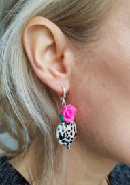 Luipaardprint Oorbellen "Leopard Rose" Creme met Roze