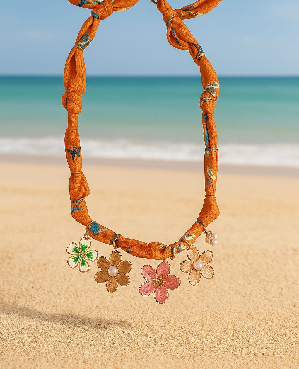 Scarf Necklace "Orange Flowers"