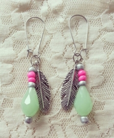 Oorbellen "Mint Feather" Zilverkleur