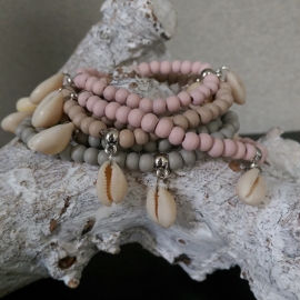 Wikkelarmband "Woody Seashell" Beige / Lichtbruin