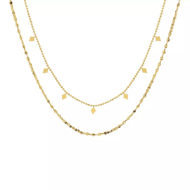 Dubbele Ketting "Layered Diamond Shape Necklace" Stainless Steel
