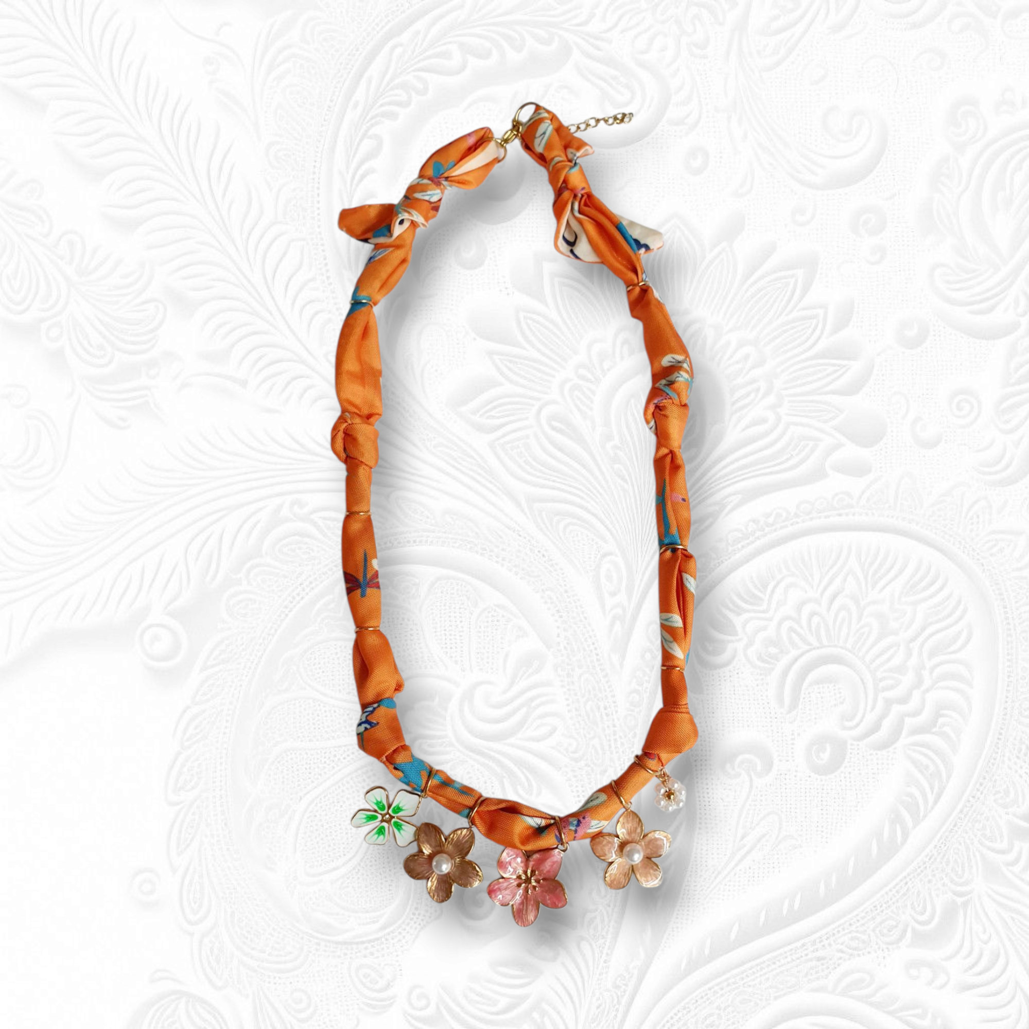 Scarf Necklace "Orange Flowers"
