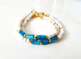 Schelp Armband "Shells & Beads" Teal Blauw