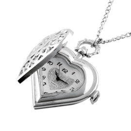 Horloge Ketting "Open Your Carved Heart" Zilver