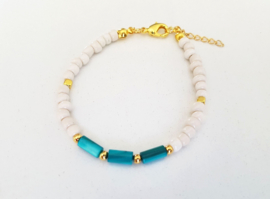 Schelp Armband "Shells & Beads" Teal Blauw