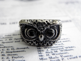 Zilverkleurige Ring "Owl Face"