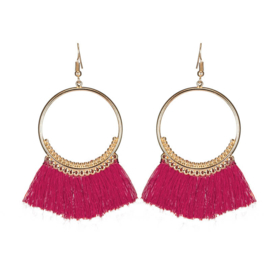 Oorbellen met Kwastje "Pink Tassel Hoops"