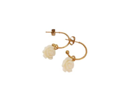 Bloem Oorbellen "Cream Rose Hoops" Stainless Steel - Goud