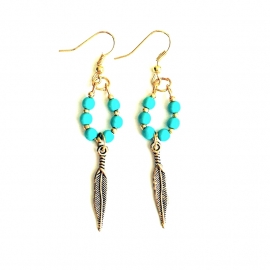 Oorbellen "Gold Feather" Turquoise of Coral