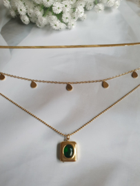 Multilayer Ketting "Green Stone" Stainless Steel