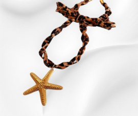 Statement Ketting – Gouden Zeester & Panterprint - Stainless Steel en Stof