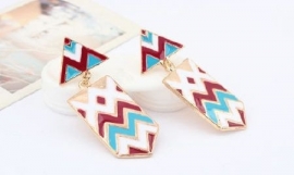 Oorbellen "Tribal Tones" Rood - Wit - Blauw