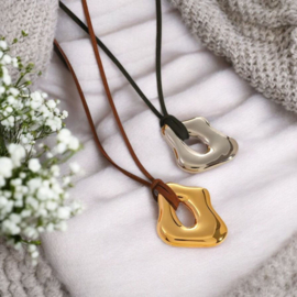Verstelbare Koord Ketting met Stainless Steel Hanger "Irregular Shape" Zilver