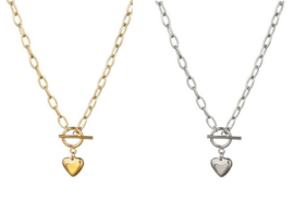 Grove Schakel Ketting Met Hartje "Amour" Stainless Steel