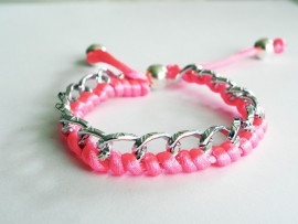 Ibiza Armband "Braided Curbs" Zilver & Knalroze