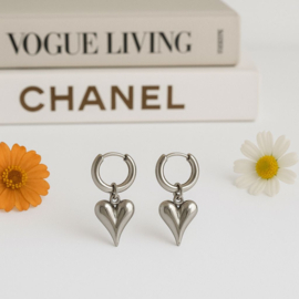 Hartjes Oorbellen "Silver Heart" Stainless Steel