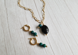 Grove Schakel Ketting Met Edelsteen "Black Agate" Stainless Steel