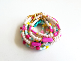 Schelp Armband "Pink Shell & Beads" Roze / Off White / Goud