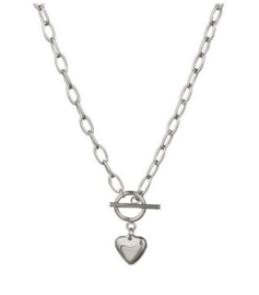 Grove Schakel Ketting Met Hartje "Amour" Stainless Steel