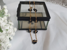Bloemen Ketting "Black Flower Beads" Stainless Steel