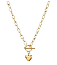 Grove Schakel Ketting Met Hartje "Amour" Stainless Steel