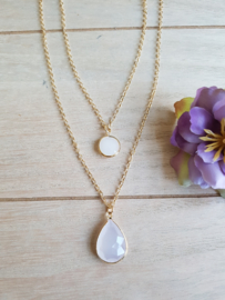 Dubbele Ketting "Light Pink Stones" Goudkleur