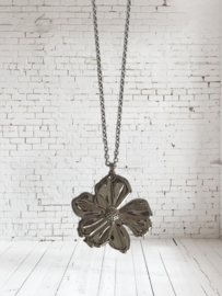 Ketting "Large Silver Flower" Kies zelf de lengte / Keuze uit echt leren ketting of stainless steel ketting