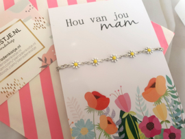 Moederdag Armband "Flowers For Mom" Keuze uit meerdere kaartjes