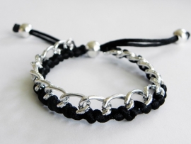 Armbandje "Braided Curbs" Zilver & Zwart