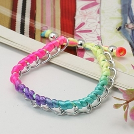 Ibiza Armband "Braided Curbs" Zilver & Multicolor