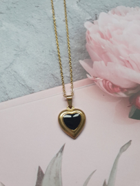 Hart Ketting "Black Enamel Heart" Stainless Steel