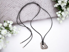 Verstelbare Koord Ketting met Stainless Steel Hanger "Irregular Shape" Zilver