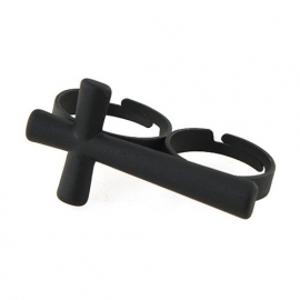 Two Finger Ring "Black Cross"