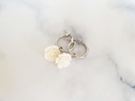 Bloem Oorbellen "Cream Rose Hoops" Zilver