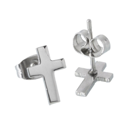 Subtiele Kruis Oorbellen "Silver Cross" Stainless Steel