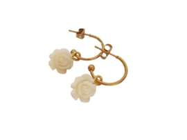 Bloem Oorbellen "Cream Rose Hoops" Stainless Steel - Goud