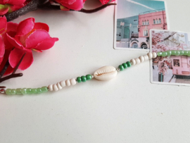 Schelp Armband "Green & White"