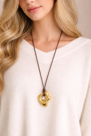 Verstelbare Koord Ketting met Stainless Steel Hanger "Irregular Shape" Goud