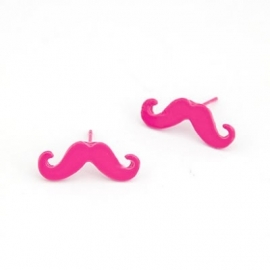 Snor Oorbellen "Hot Pink Mustache"
