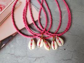 Schelp Ketting "Pink Beads & Seashell"