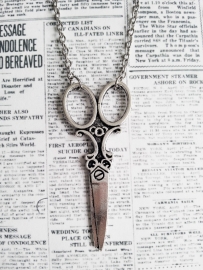 Antiek zilverkleurige ketting "Scissors" met schaar