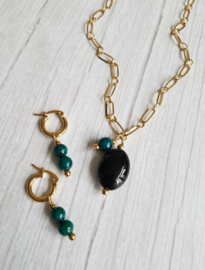 Grove Schakel Ketting Met Edelsteen "Black Agate" Stainless Steel