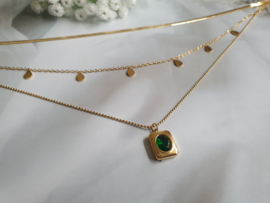 Multilayer Ketting "Green Stone" Stainless Steel