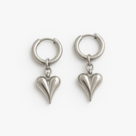 Hartjes Oorbellen "Silver Heart" Stainless Steel