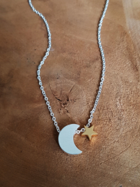 Subtiele Ketting "Moon & Star" Stainless Steel