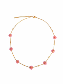 Roze Bloemen Ketting "Pink Flowers" Stainless Steel