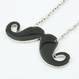 Snor Ketting "Black Mustache XL" Zilverkleurig