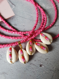 Schelp Ketting "Pink Beads & Seashell"