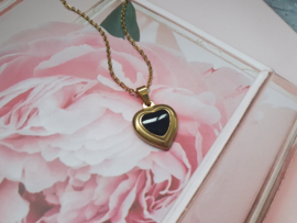 Hart Ketting "Black Enamel Heart" Stainless Steel