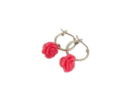 Bloem Oorbellen "Pink Rose Hoops" Roze / Zilverkleur